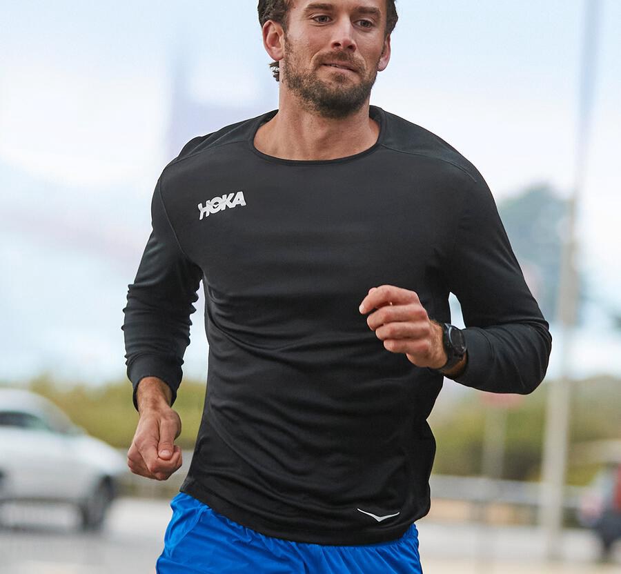 Hoka One One Top Panske Čierne - Performance 3/4 Sleeve - 35410-LRZN